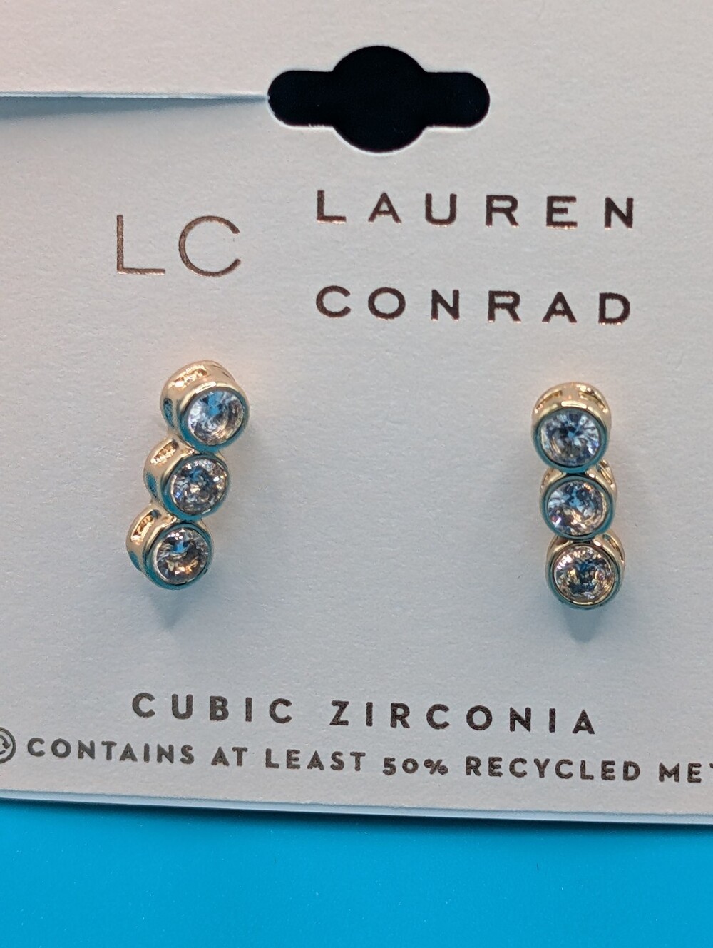 LC Lauren Conrad Gold-Tone Three-Stone Cubic Zirconia Earrings - Clear